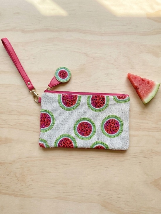 Chico's Handbags - Chico's Pink & Green Watermelon Fruit Beaded Boho Wristlet Clutch Summer Fun